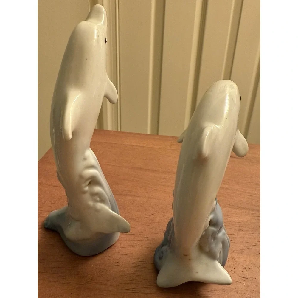 Set Of 2 Vintage Porcelain‎ Dolphin Figurine Sea Ocean Nautical